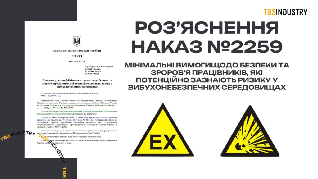 Наказ Міністерства Економіки України №2259 від 19.04.2023 (НПАОП 0.00-7.23-23) Вибух пилу, вибухозахист. Взрыв пыли, взрывозащита. Dust explosion, explosion protection.